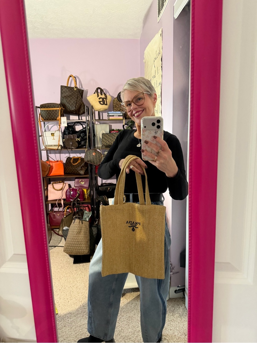 Gift with purchase Prada Natural Beige Jute Tote with Black Logo - Picture 4 of 12